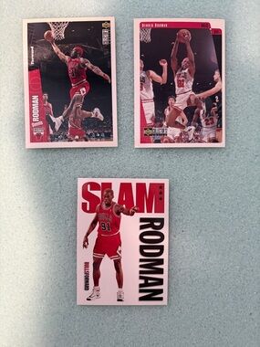 Dennis Rodman Bulls Basketball Card Lot - Red & White